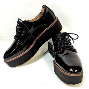 Women's Black Patent Leather Platform Oxfords